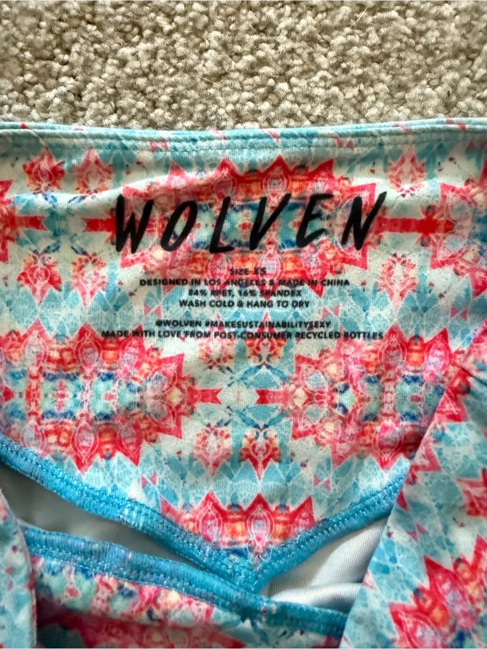 Wolven Flare Leggings Pink Blue Aztec Print XS